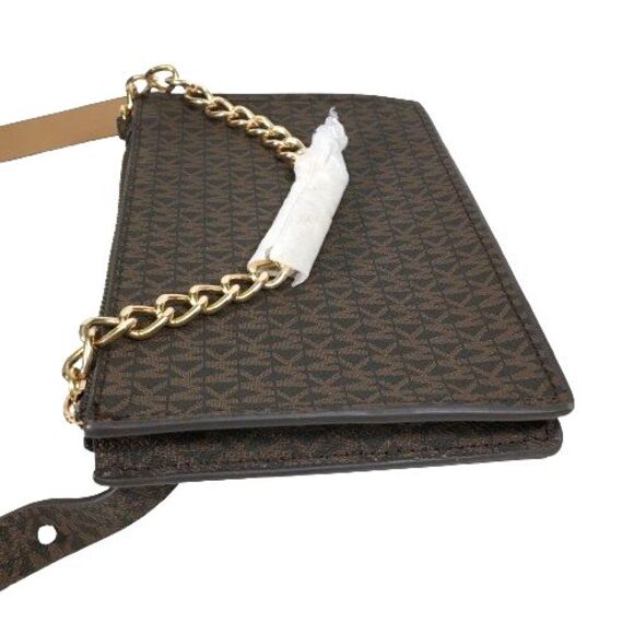 MICHAEL KORS Signature Logo Gold Chain Belt Waist Bag Fanny Pack Brown Large NWT - Picture 8 of 14